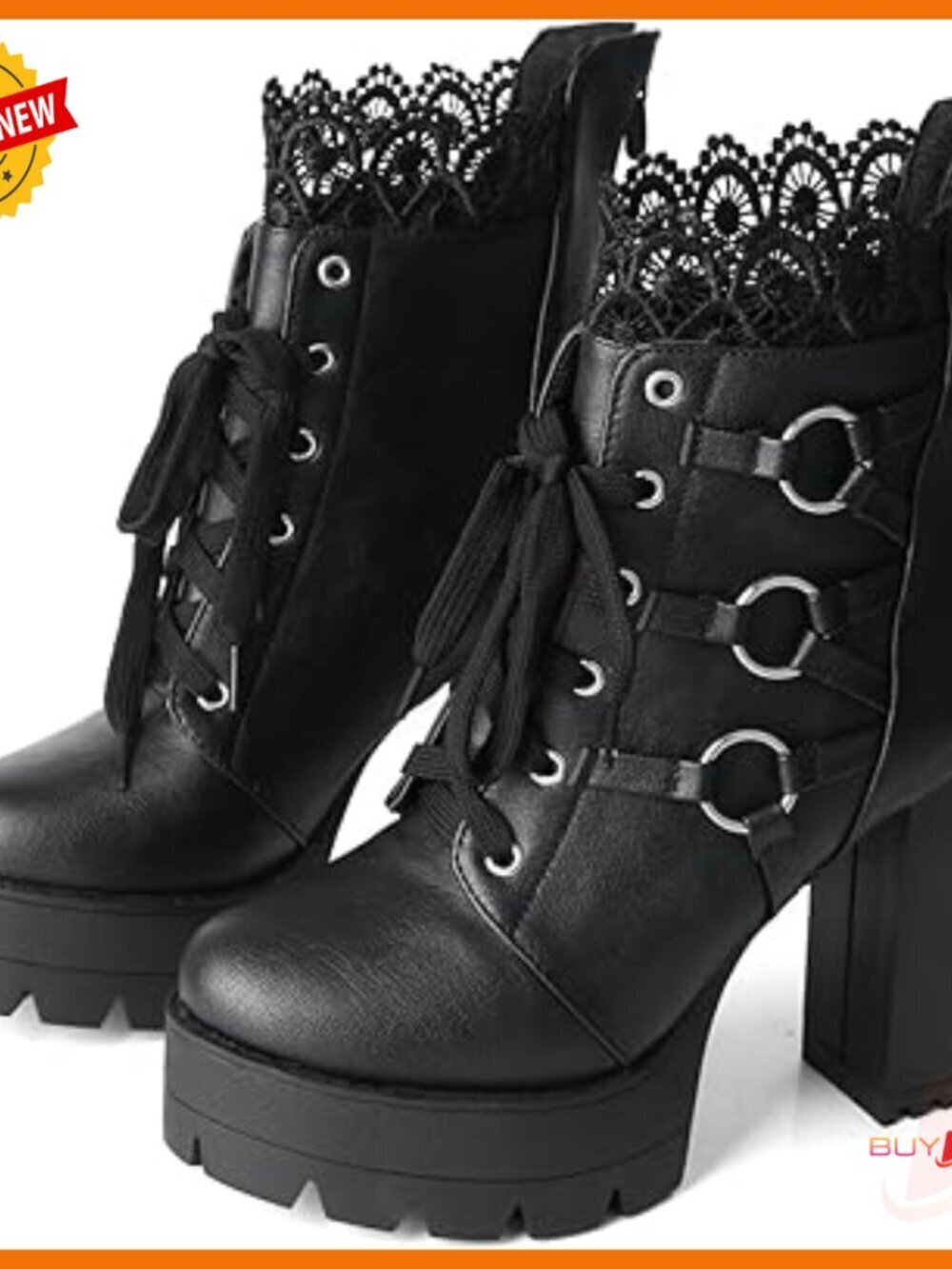 Platform Combat Booties with Chunky Heel, Lace Up Ankle Boots, Zipper Closure